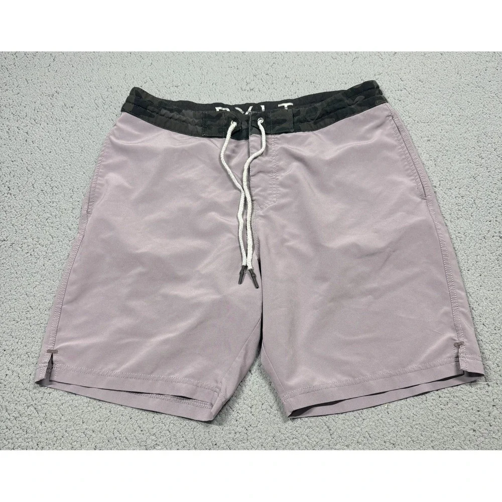 BYLT Board Shorts Mens L Purple Solid Swim Trunks Drawstring‎ Pockets Quick Dry